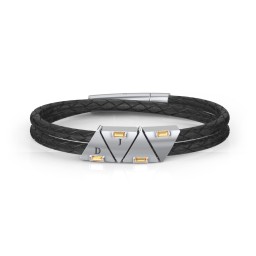 Men’s Leather Sterling Silver 4 Engravable Gemstone Triangle Bracelet