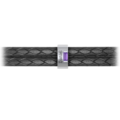 Men’s Leather Sterling Silver Vertical Bar Bracelet with Gemstones – Sterling Silver with Amethyst