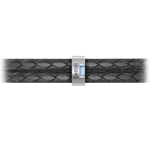 Men’s Leather Sterling Silver Vertical Bar Bracelet with Gemstones – Sterling Silver with Blue Topaz