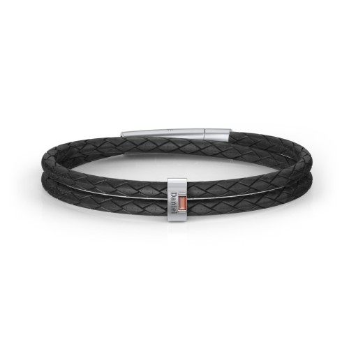Men’s Leather Sterling Silver Vertical Bar Bracelet with Gemstones – Sterling Silver with Garnet