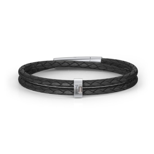Men’s Leather Sterling Silver Vertical Bar Bracelet with Gemstones – Sterling Silver with Smokey Quartz