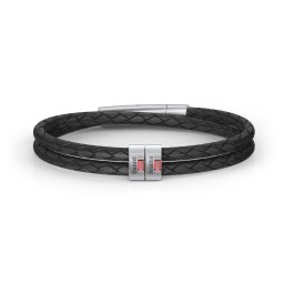 Men’s Leather Sterling Silver 2 Vertical Bar Bracelet with Gemstones