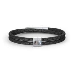 Menβs Leather Sterling Silver 2 Vertical Bar Bracelet with Gemstones