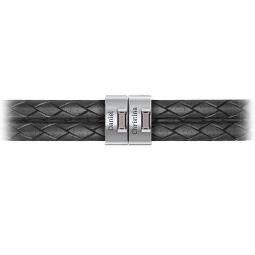 Men’s Leather Sterling Silver 2 Vertical Bar Bracelet with Gemstones