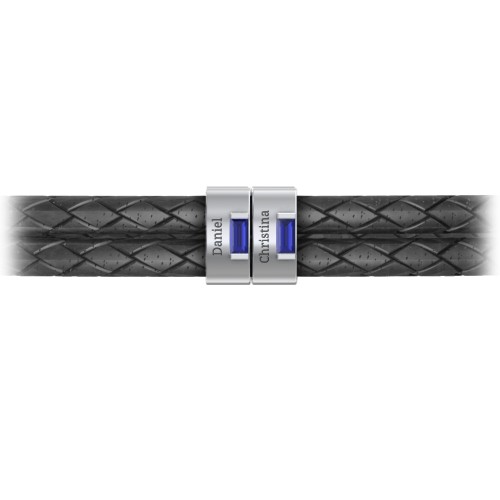 Men’s Leather Sterling Silver 2 Vertical Bar Bracelet with Gemstones