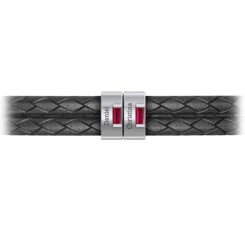 Men’s Leather Sterling Silver 2 Vertical Bar Bracelet with Gemstones – Sterling Silver with Ruby