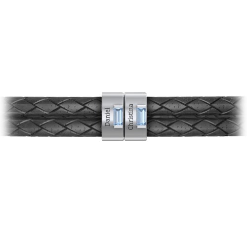 Men’s Leather Sterling Silver 2 Vertical Bar Bracelet with Gemstones – Sterling Silver with Blue Topaz