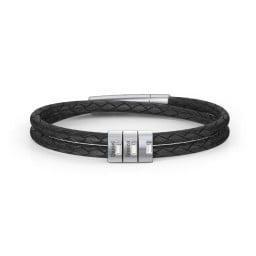 Men’s Leather Sterling Silver 3 Vertical Bar Bracelet with Gemstones