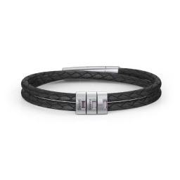 Men’s Leather Sterling Silver 3 Vertical Bar Bracelet with Gemstones