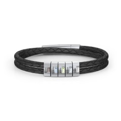 Men’s Leather Sterling Silver 5 Vertical Bar Bracelet with Gemstones – Sterling Silver with Smokey Quartz, Blue Topaz, Peridot, Aquamarine, and Cubic Zirconia