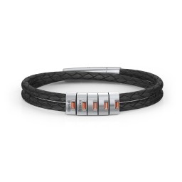 Men’s Leather Sterling Silver 5 Vertical Bar Bracelet with Gemstones in 925 Sterling Silver with Garnet
