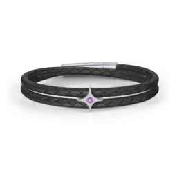 Men’s Leather Sterling Silver North Star Bracelet in 925 Sterling Silver with Amethyst