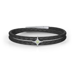 Men’s Leather Sterling Silver North Star Bracelet in 925 Sterling Silver with Peridot