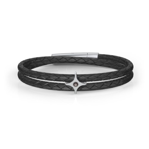 Men’s Leather Sterling Silver North Star Bracelet – Sterling Silver with Smokey Quartz