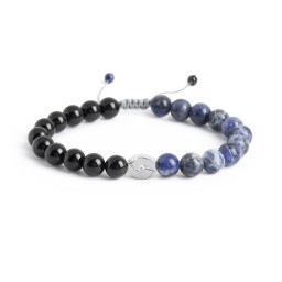Men's Circle S-Knot Bead Bracelet with Gemstone in 925 Sterling Silver with Cubic Zirconia and