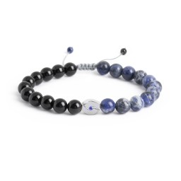 Men's Circle S-Knot Bead Bracelet with Gemstone in 925 Sterling Silver with Blue Sapphire