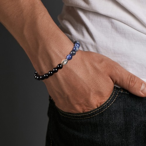 Men's Circle S-Knot Bead Bracelet with Gemstone – Sterling Silver with Blue Sapphire and