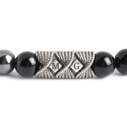 Men's Initial S-Knot Bead Bracelet with Twisted Rope Pattern – Sterling Silver with