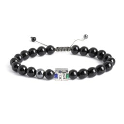 Men's Engravable S-Knot Bead Bracelet with Baguette Gemstones