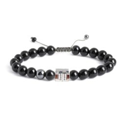 Men's Engravable S-Knot Bead Bracelet with Baguette Gemstones