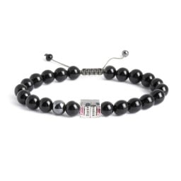 Men's Engravable S-Knot Bead Bracelet with Baguette Gemstones