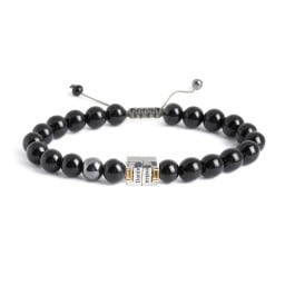 Men's Engravable S-Knot Bead Bracelet with Baguette Gemstones