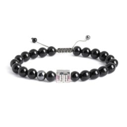 Men's Engravable S-Knot Bead Bracelet with Baguette Gemstones