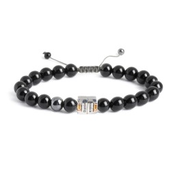 Men's Engravable S-Knot Bead Bracelet with Baguette Gemstones