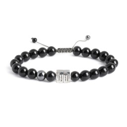 Men's Engravable S-Knot Bead Bracelet with Baguette Gemstones in 925 Sterling Silver