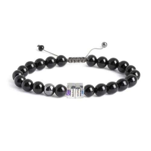 Men's Engravable S-Knot Bead Bracelet with Baguette Gemstones