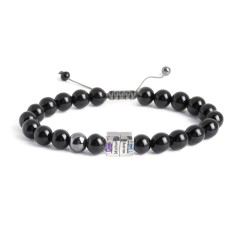 Men's Engravable S-Knot Bead Bracelet with Baguette Gemstones – Sterling Silver with Amethyst, Blue Topaz, and