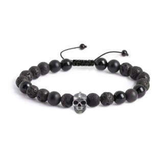 Men’s Skull S-Knot Bead Bracelet with Mohawk Baguette Gemstone