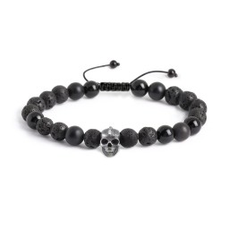 Men’s Skull S-Knot Bead Bracelet with Mohawk Baguette Gemstone in 925 Sterling Silver with Cubic Zirconia