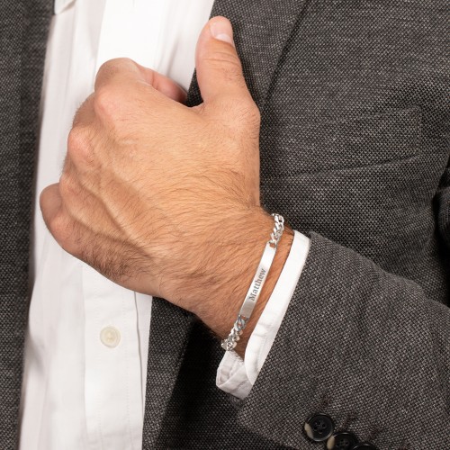 Men’s Engravable 8.5" Sterling Silver Figaro Link ID Bracelet – Sterling Silver