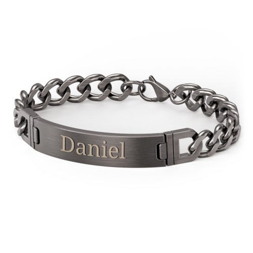 Men’s Engravable 8.75" Gunmetal Stainless Steel Curb Link ID Bracelet – Stainless Steel