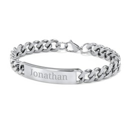Men’s Engravable 8.5" Stainless Steel Curb Link ID Bracelet in Stainless Steel