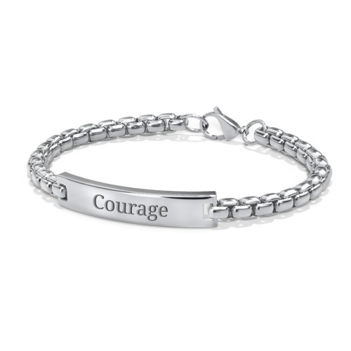 Men’s Engravable 8" Stainless Steel Rounded Chain Link ID Bracelet – Stainless Steel