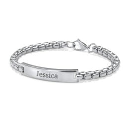 Men’s Engravable 8.5" Stainless Steel Rounded Chain Link ID Bracelet
