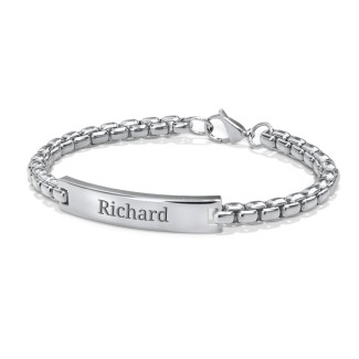 Men’s Engravable 8.5" Stainless Steel Rounded Chain Link ID Bracelet