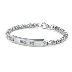Men’s Engravable 8.5" Stainless Steel Rounded Chain Link ID Bracelet – Stainless Steel