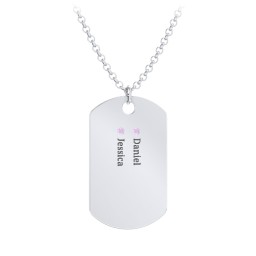 Men's Engravable Dog Tag Necklace with 2 Birthstones in 925 Sterling Silver with Amethyst