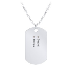 Men's Engravable Dog Tag Necklace with 2 Birthstones in 925 Sterling Silver with Smokey Quartz
