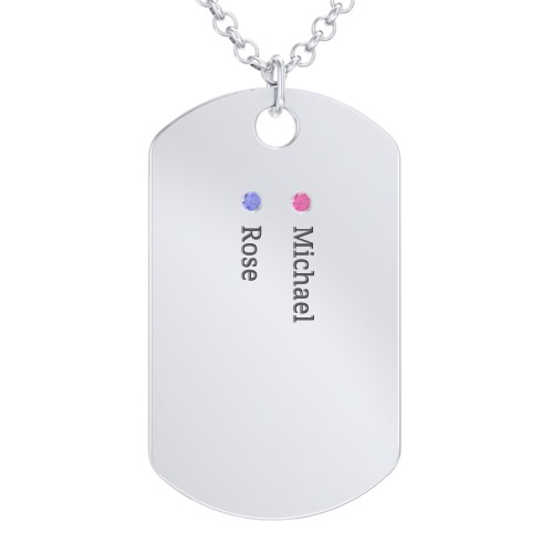 Men's Engravable Dog Tag Necklace with 2 Birthstones – Sterling Silver with Ruby and Blue Sapphire