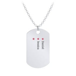 Men's Engravable Dog Tag Necklace with 3 Birthstones