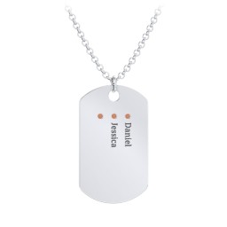 Men's Engravable Dog Tag Necklace with 3 Birthstones in 925 Sterling Silver with Garnet