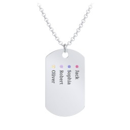 Men's Engravable Dog Tag Necklace with 4 Birthstones in 925 Sterling Silver with Ruby, Blue Sapphire, Amethyst, and Citrine