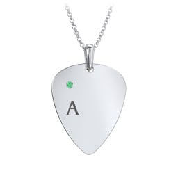 Men's Engravable Guitar Pick Fraternity Necklace with Gemstone