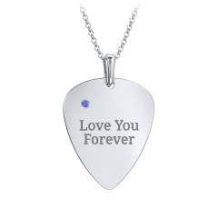 Men's Engravable Guitar Pick Necklace with Gemstone