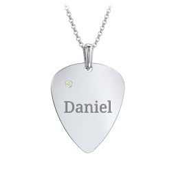 Men's Engravable Guitar Pick Necklace with Gemstone
