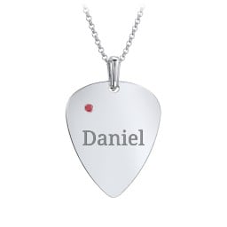 Men's Engravable Guitar Pick Necklace with Gemstone